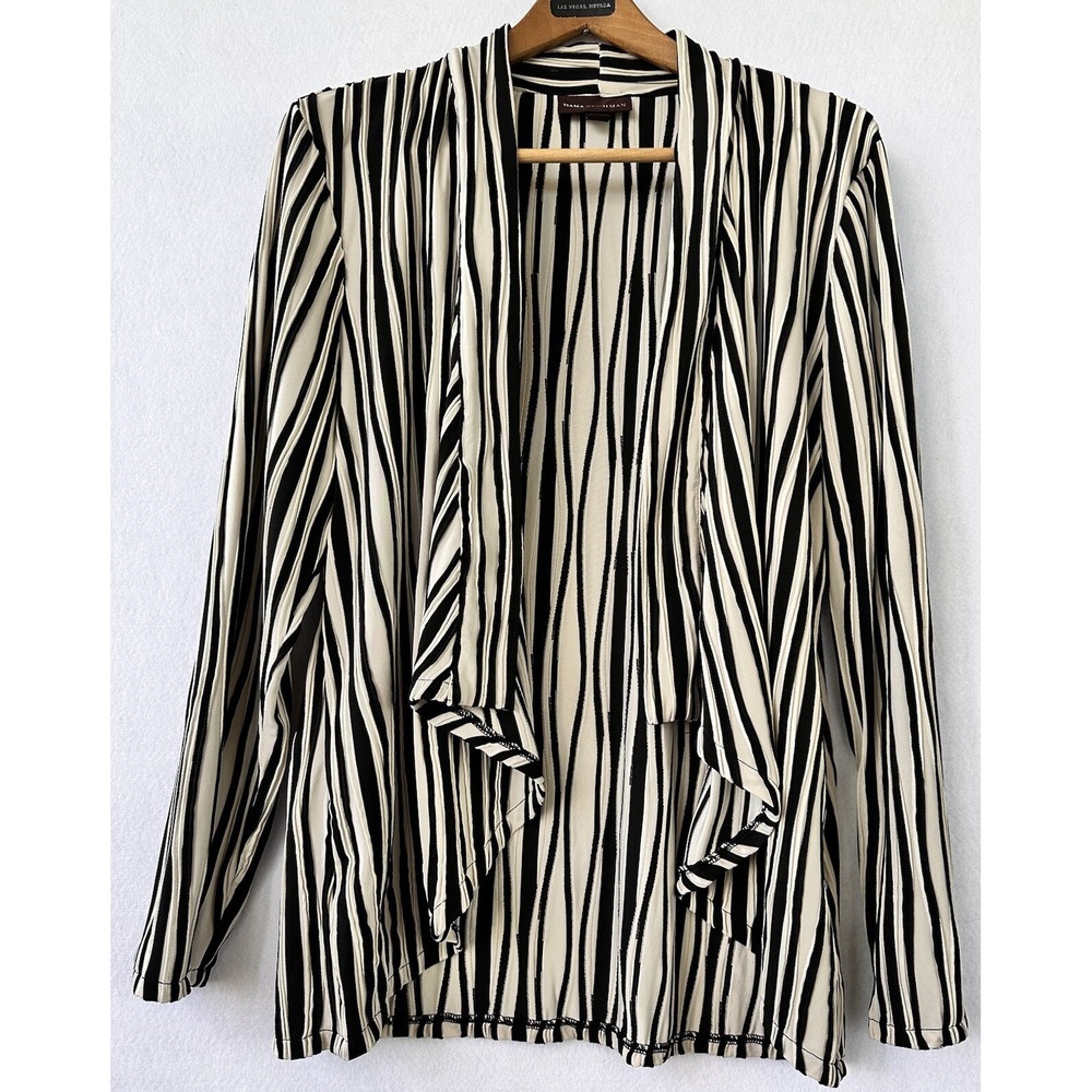 Dana Buchman Coatigan Striped Blazer Womens XL Black Cream Excellent